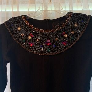 Vintage Carole Little Black Dress with Embellished Collar